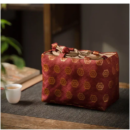 Teapot travel bag with drawstring closure, cotton linen blend, 18x10x13 cm
