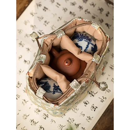 Natural cotton linen teapot bag, color variant, top view