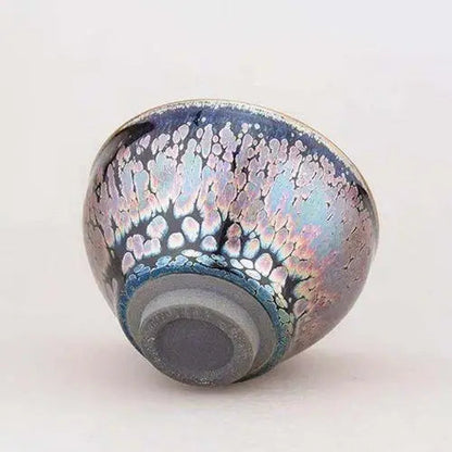 Ceramic Tenmoku matcha bowl amber iron-spot glaze fired stoneware