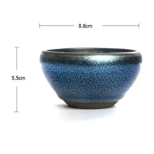 Tenmoku matcha bowl dimensions showing mouth width and wall thickness