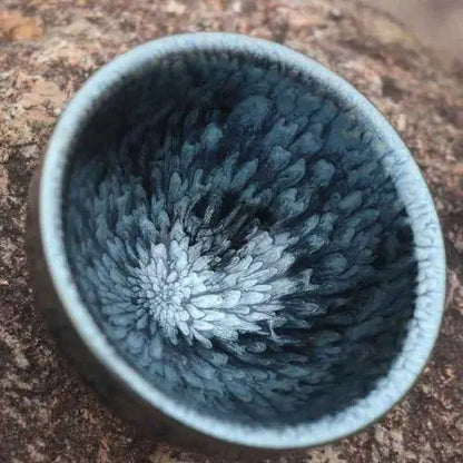 Handmade Japanese tenmoku stoneware bowl sized for chasen matcha whisk