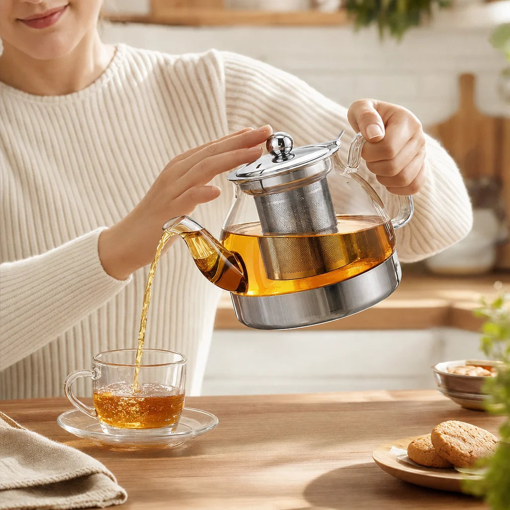 Théière inox en Verre Induction en situation