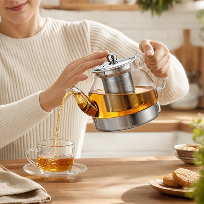 Théière inox en Verre Induction en situation