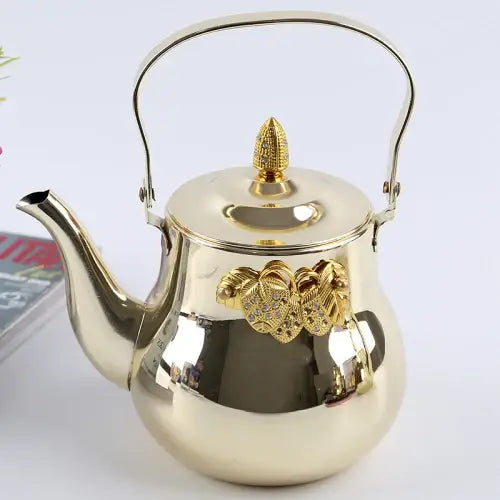 Rose metallic Arabic teapot for induction cooktops, warm copper-pink finish