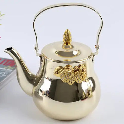 Rose metallic Arabic teapot for induction cooktops, warm copper-pink finish