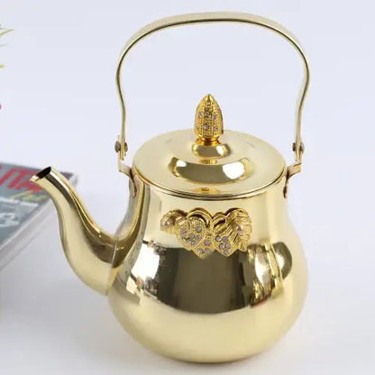 Gold Arabic teapot for induction, polished gold finish on stainless steel