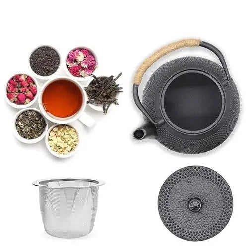 Traditional black cast iron teapot