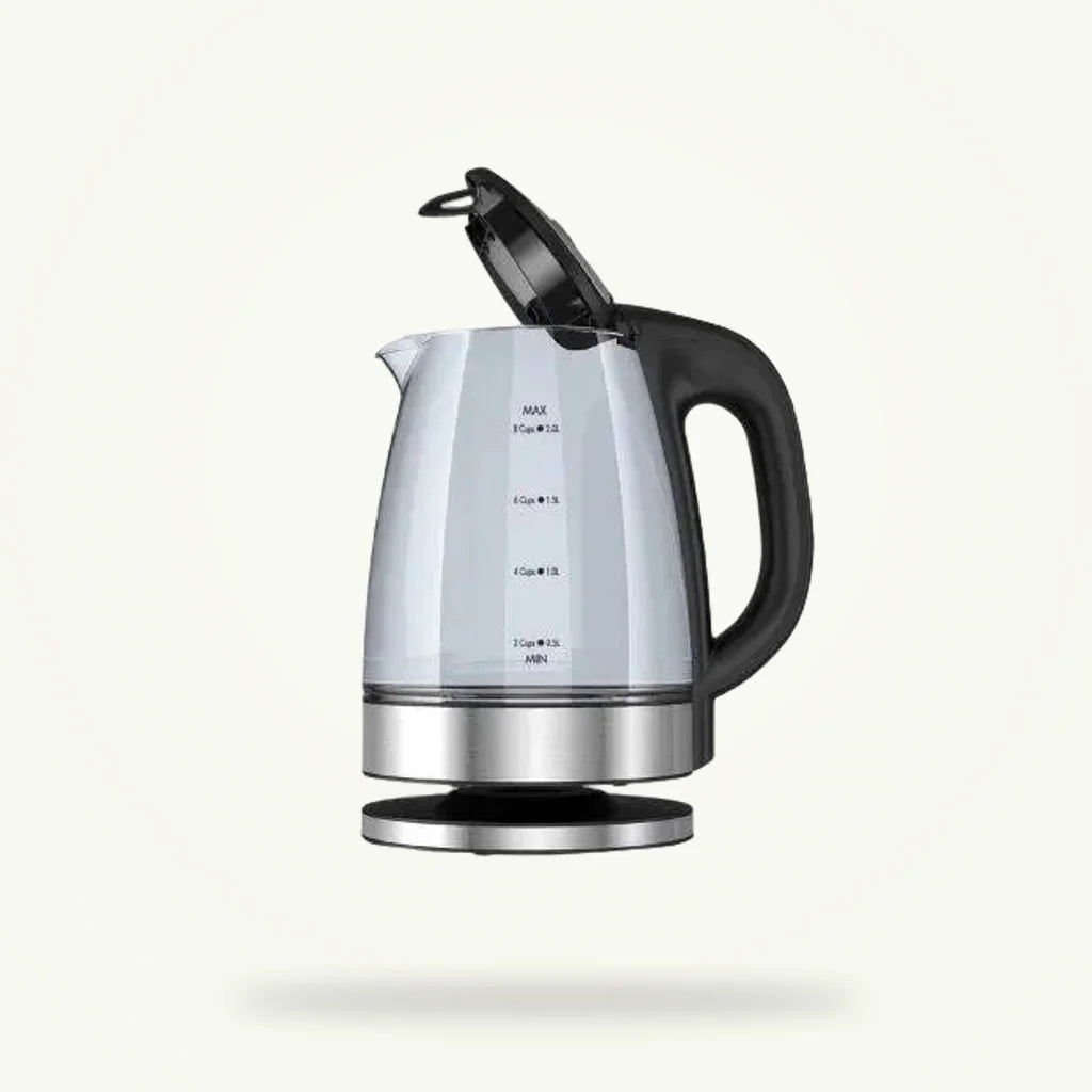 Transparent Electric Kettle 2L with Temperature Control, product photo on a plain background