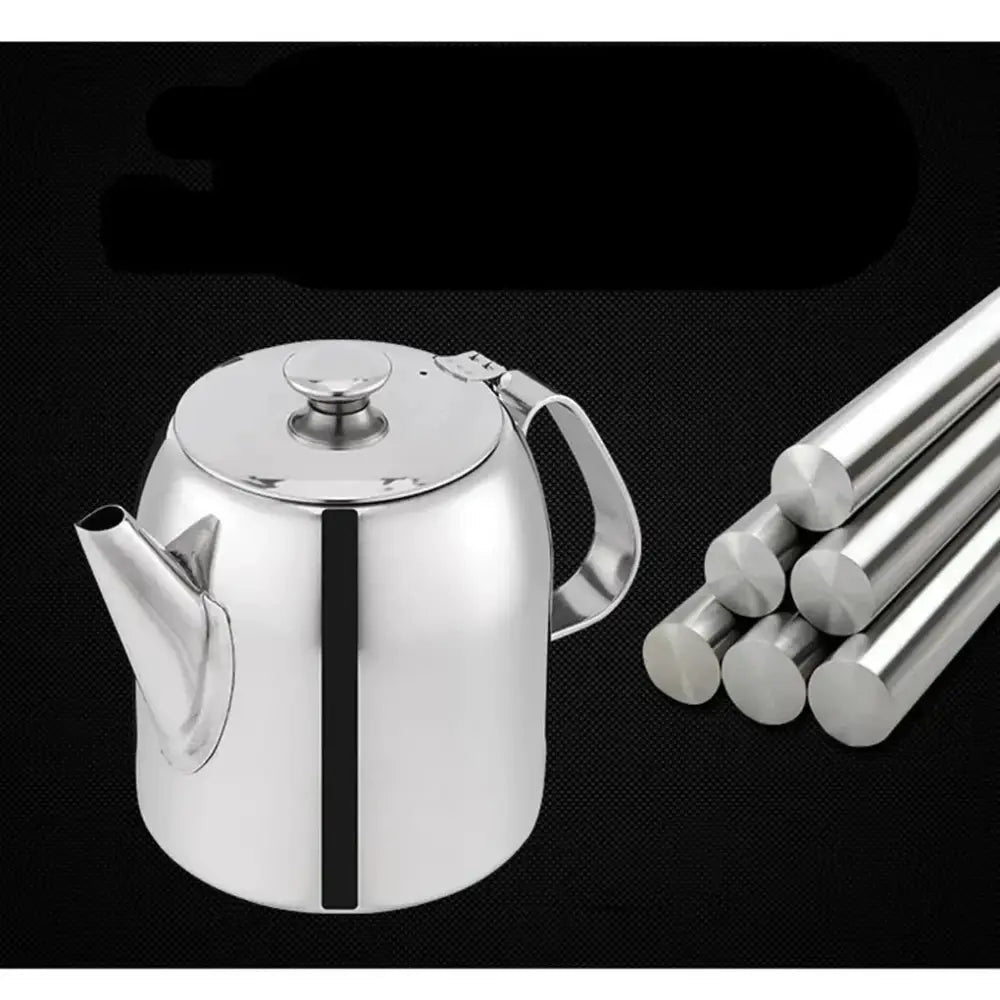 Close-up of stainless steel teapot lid and cool-touch handle detail