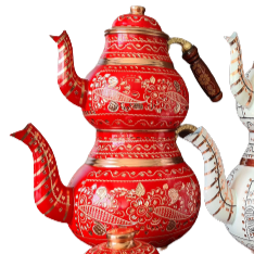 Ceramic Turkish teapot blue with copper trim