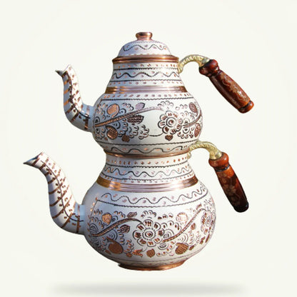 Turkish Teapot 2-Tier Double Infusion Ceramic Teapot for Strong Tea, product photo on a plain background