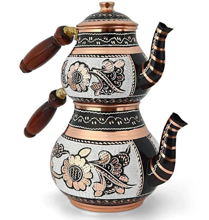 Turkish teapot 2-tier set assembled on stovetop ready to brew