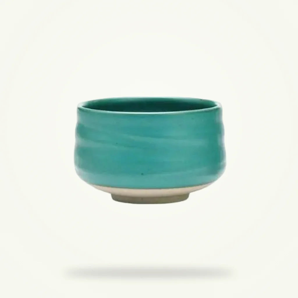 Turquoise Chawan Tea Bowl for Matcha, Handcrafted Ceramic, product photo on a plain background