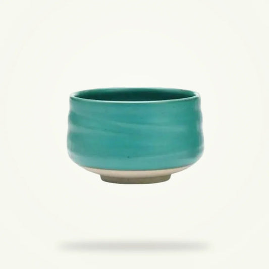 Turquoise Chawan Tea Bowl for Matcha, Handcrafted Ceramic, product photo on a plain background