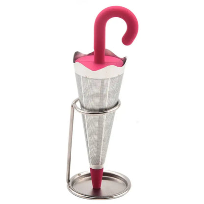 Fuchsia umbrella tea infuser with silicone handle