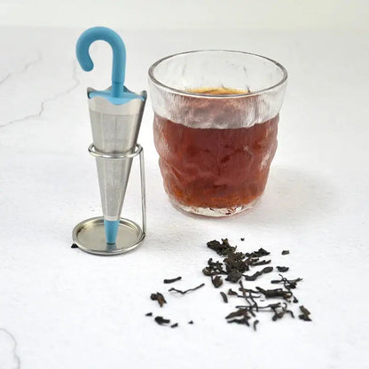 Close up of umbrella tea infuser mesh basket