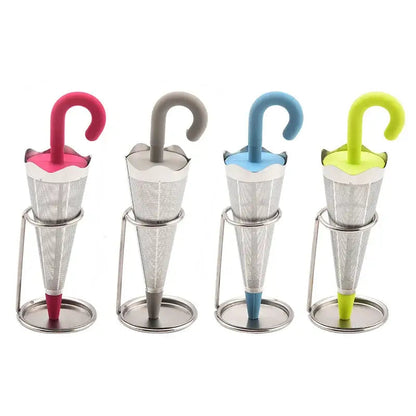 Umbrella tea infuser resting on a mug