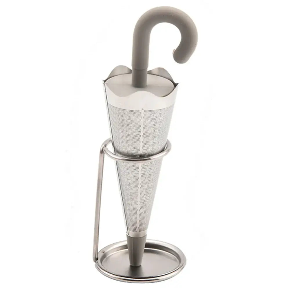 Gray umbrella tea infuser with silicone handle