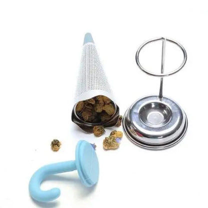 Open umbrella tea infuser revealing fine mesh strainer for loose leaf tea