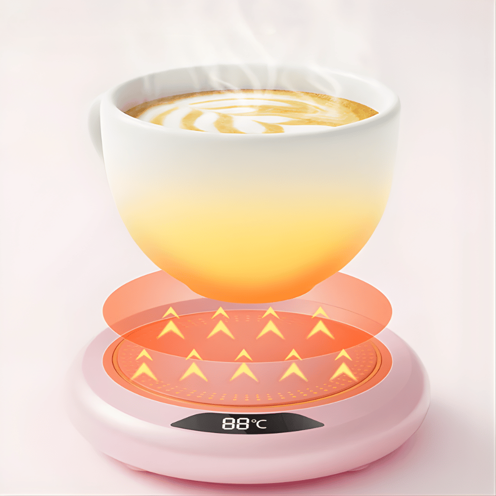 White USB desk mug warmer on a clean workspace