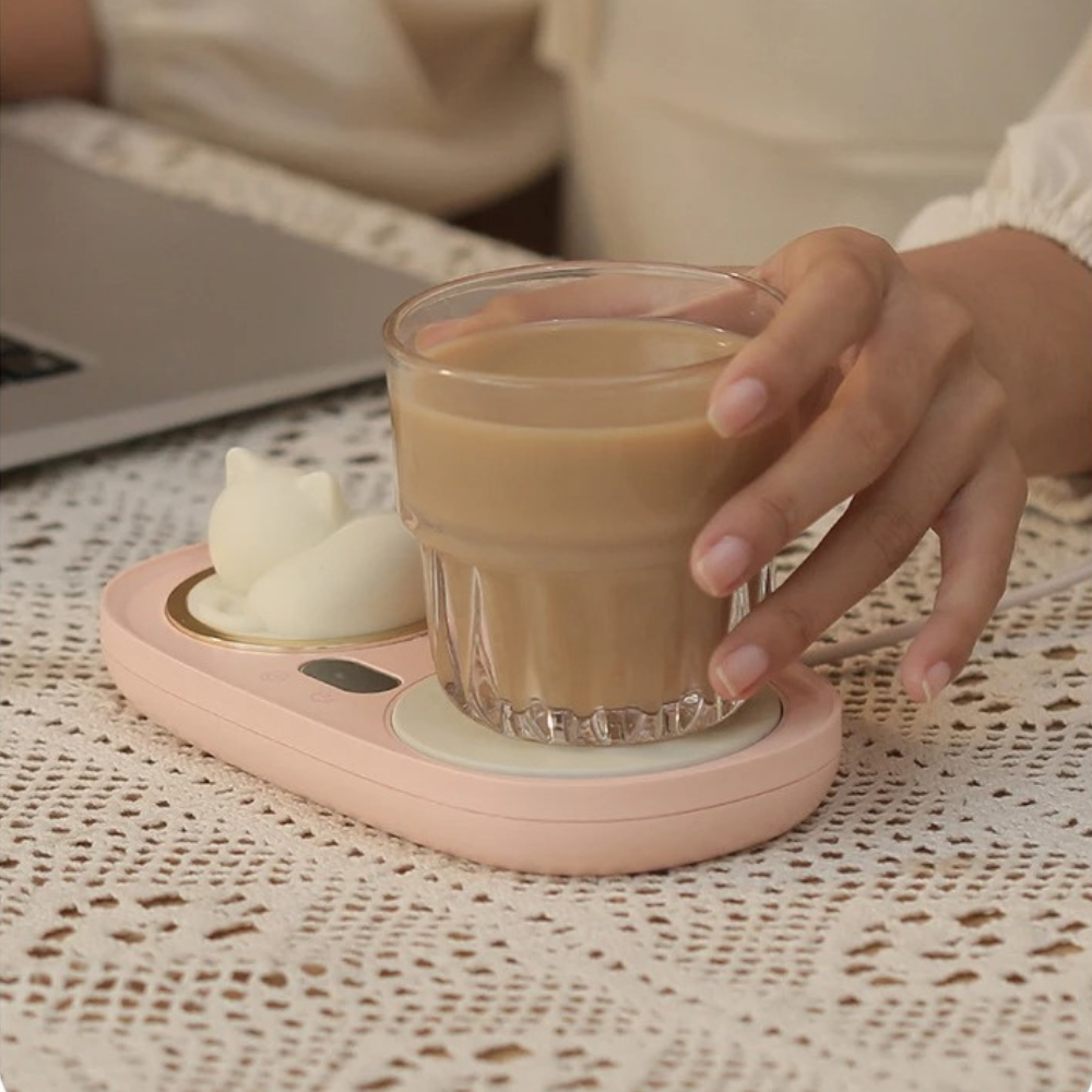 USB tea warmer with cup of coffee