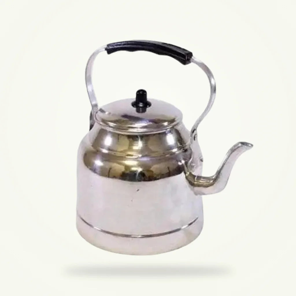 Vintage Aluminum Teapot with Whistle, product photo on a plain background