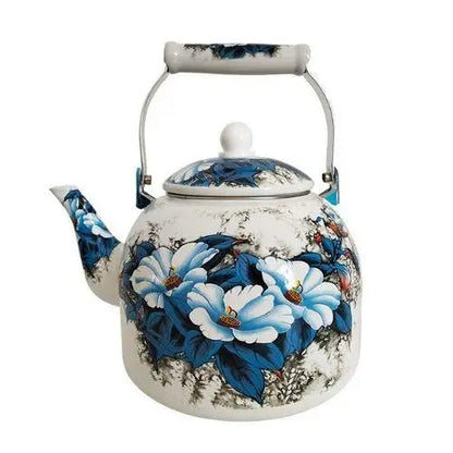 Vintage blue floral porcelain teapot with whistle