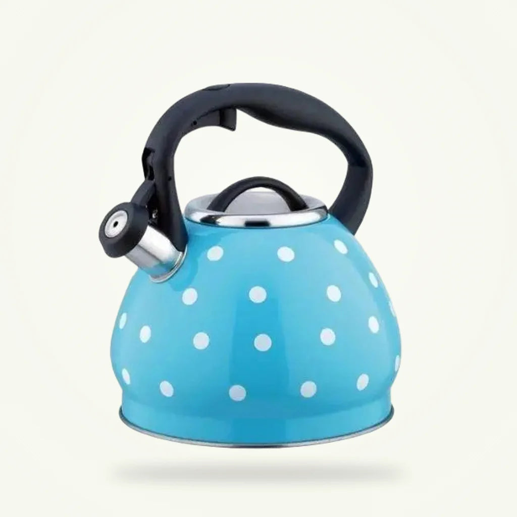 Vintage Blue Whistling Teapot with Polka Dots - 3L, product photo on a plain background