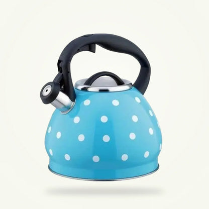 Vintage Blue Whistling Teapot with Polka Dots - 3L, product photo on a plain background