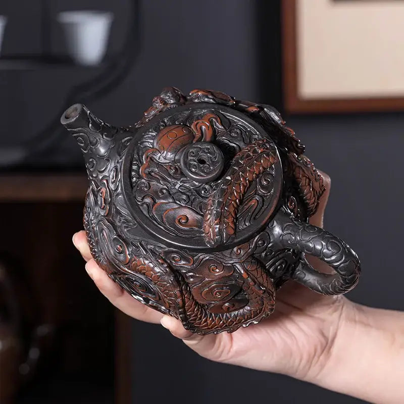 Vintage dragon teapot with lid open