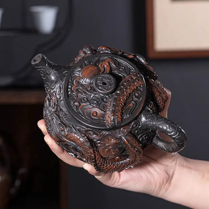 Vintage dragon teapot with lid open