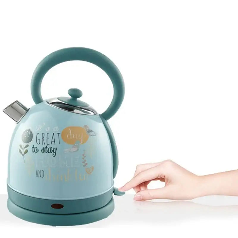 Stainless steel electric kettle showing water level indicator and keep-warm function dial