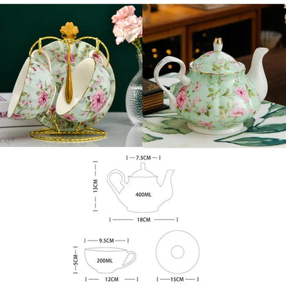 Complete vintage porcelain tea set with gold stand