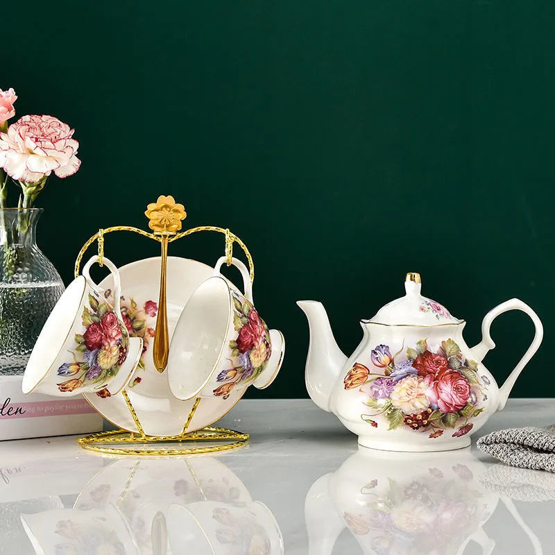 Matching teacup and saucer from vintage English porcelain floral tea set