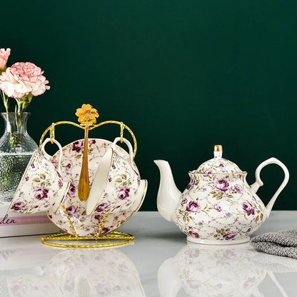 Detail of gold trim on vintage English floral porcelain teapot, over-glaze application