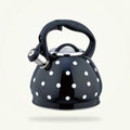 Vintage Polka Dot Black Whistling Tea Kettle - 3.5L Stainless Steel