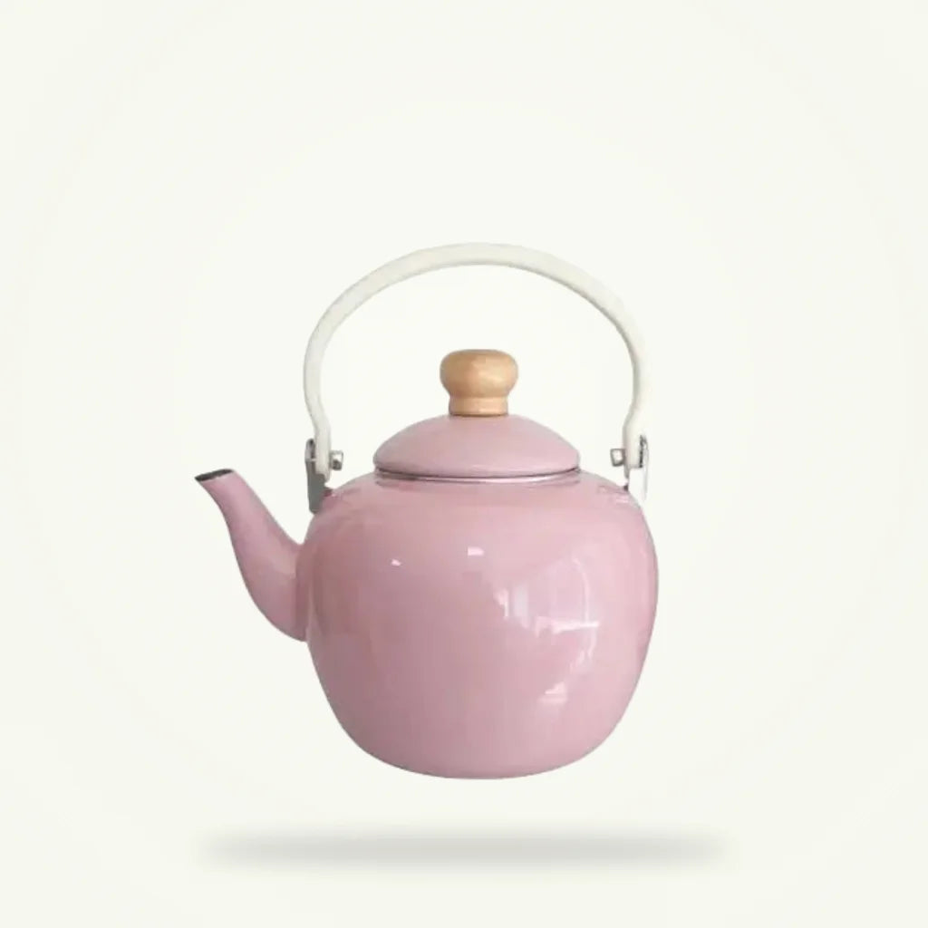 Vintage rose porcelain tea kettle 2000 ml on plain background, front view showing rose pattern