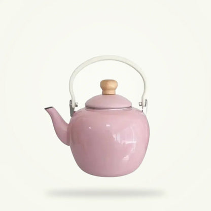Vintage rose porcelain tea kettle 2000 ml on plain background, front view showing rose pattern