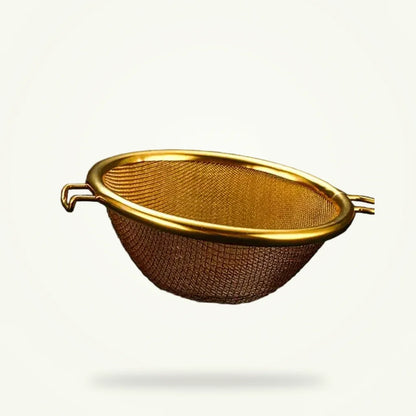 Vintage Stainless Steel Tea Strainer with Wooden Handle, product photo on a plain background