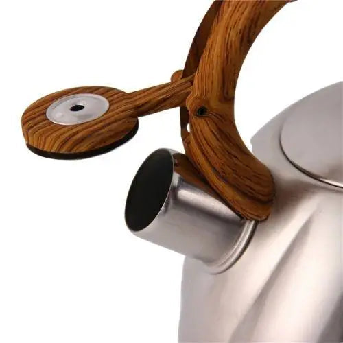 Close-up of steam-driven whistle spout on vintage tea kettle