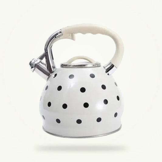 Vintage White Polka Dot Whistling Teapot - 3.5L, product photo on a plain background