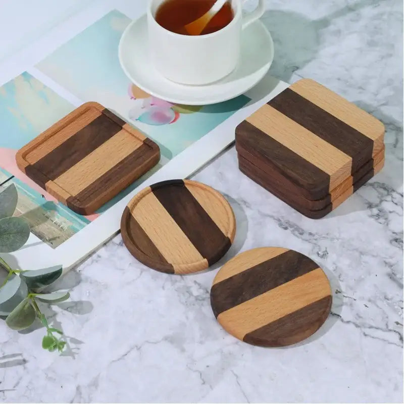 Light walnut wood teacup saucer set