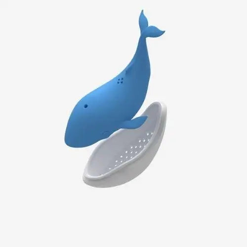 Whale shaped silicone infuser filled with loose leaf tea ready to brew