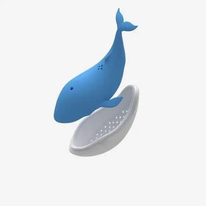 Whale shaped silicone infuser filled with loose leaf tea ready to brew