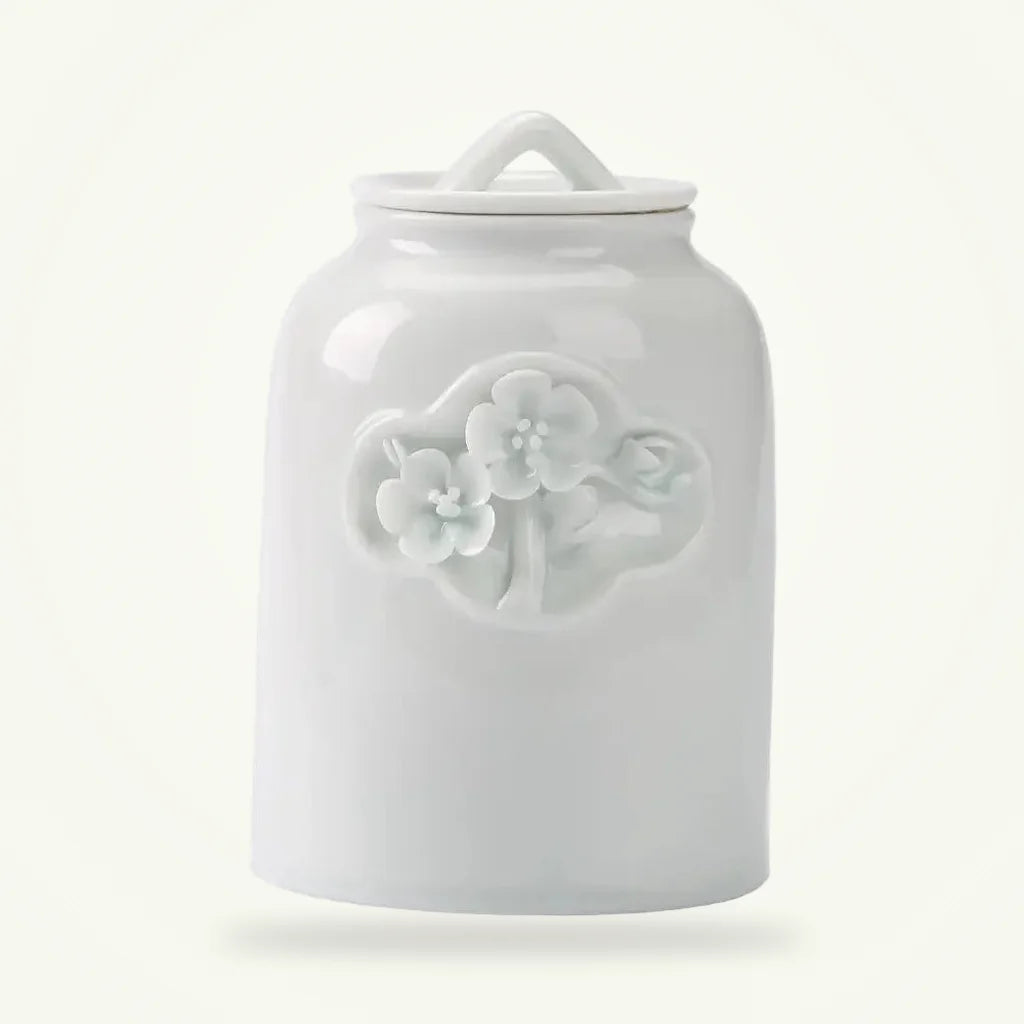 White ceramic tea canister with airtight lid, 660 ml, full product view