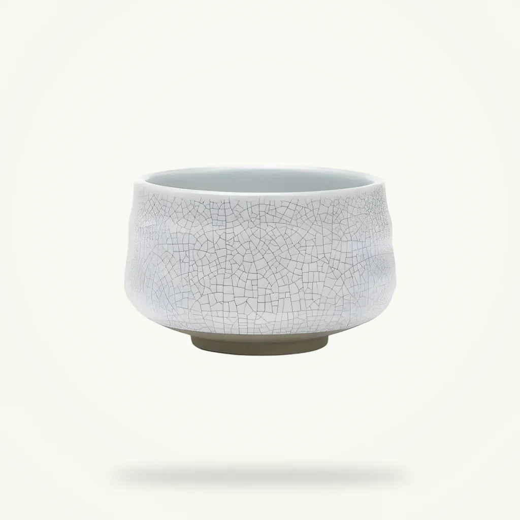 White Chawan Matcha Bowl, Handcrafted Japanese Ceramic Tea Bowl, product photo on a plain background