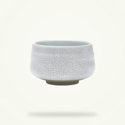 White Chawan Matcha Bowl, Handcrafted Japanese Ceramic Tea Bowl, product photo on a plain background