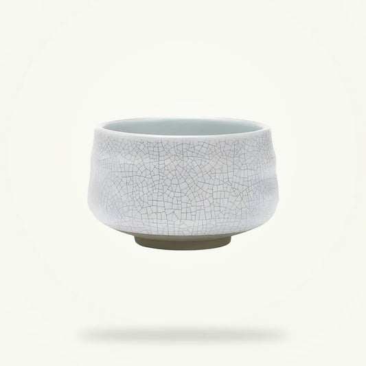 White Chawan Matcha Bowl, Handcrafted Japanese Ceramic Tea Bowl, product photo on a plain background