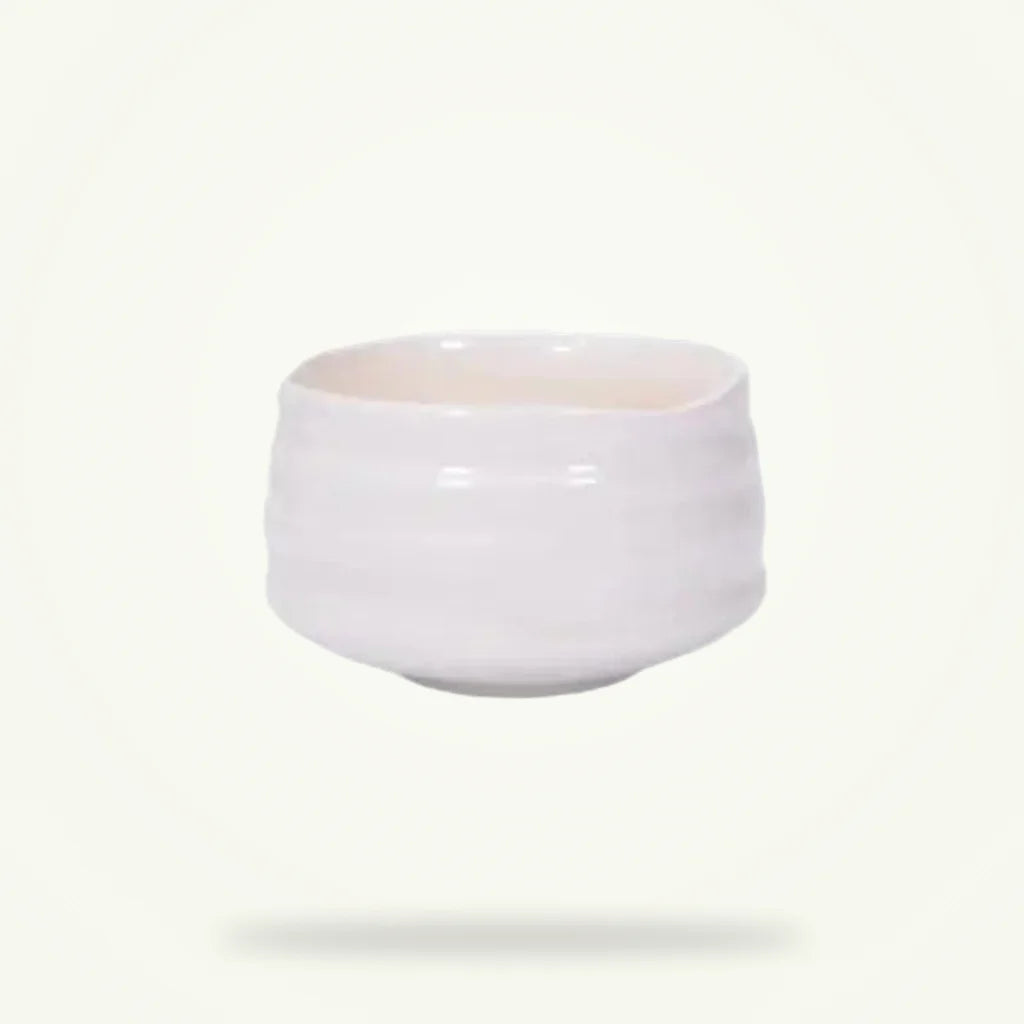 White Chawan Tea Bowl, Handcrafted Japanese Matcha Bowl, product photo on a plain background