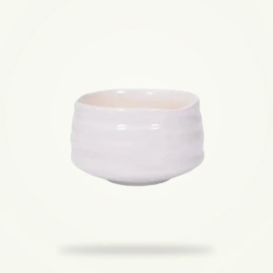 White Chawan Tea Bowl, Handcrafted Japanese Matcha Bowl, product photo on a plain background